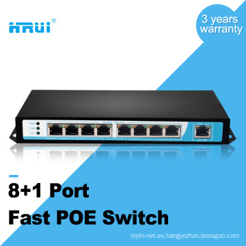 IEEE802.3af 250 metros 10 / 100M 48v 8 puerto 9 puerto poe switch